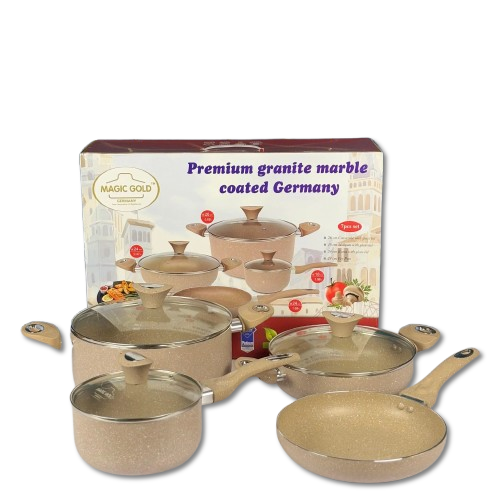 Magic Gold 7Pcs Premium Granite Marble Coated Cooking Set 🍳✨