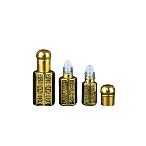 3ml/6ml/12ml Electroplated Carved Colored Glass Essential Oil Bottle | Arabian Attar Perfume Bottle