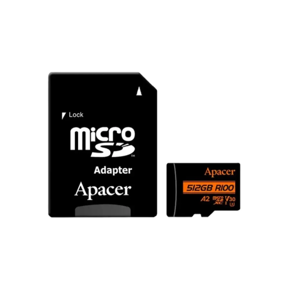 Apacer R100 512GB MicroSDXC – UHS-I, Class 10, U3, V30, A2 Performance, 100MB/s Read & 80MB/s Write Speed