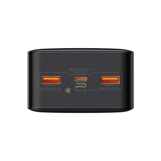Baseus Bipow PPBD30K 30000mAh 20W Digital Display Power Bank – USB Type-C, Dual USB-A, Fast Charging, Black
