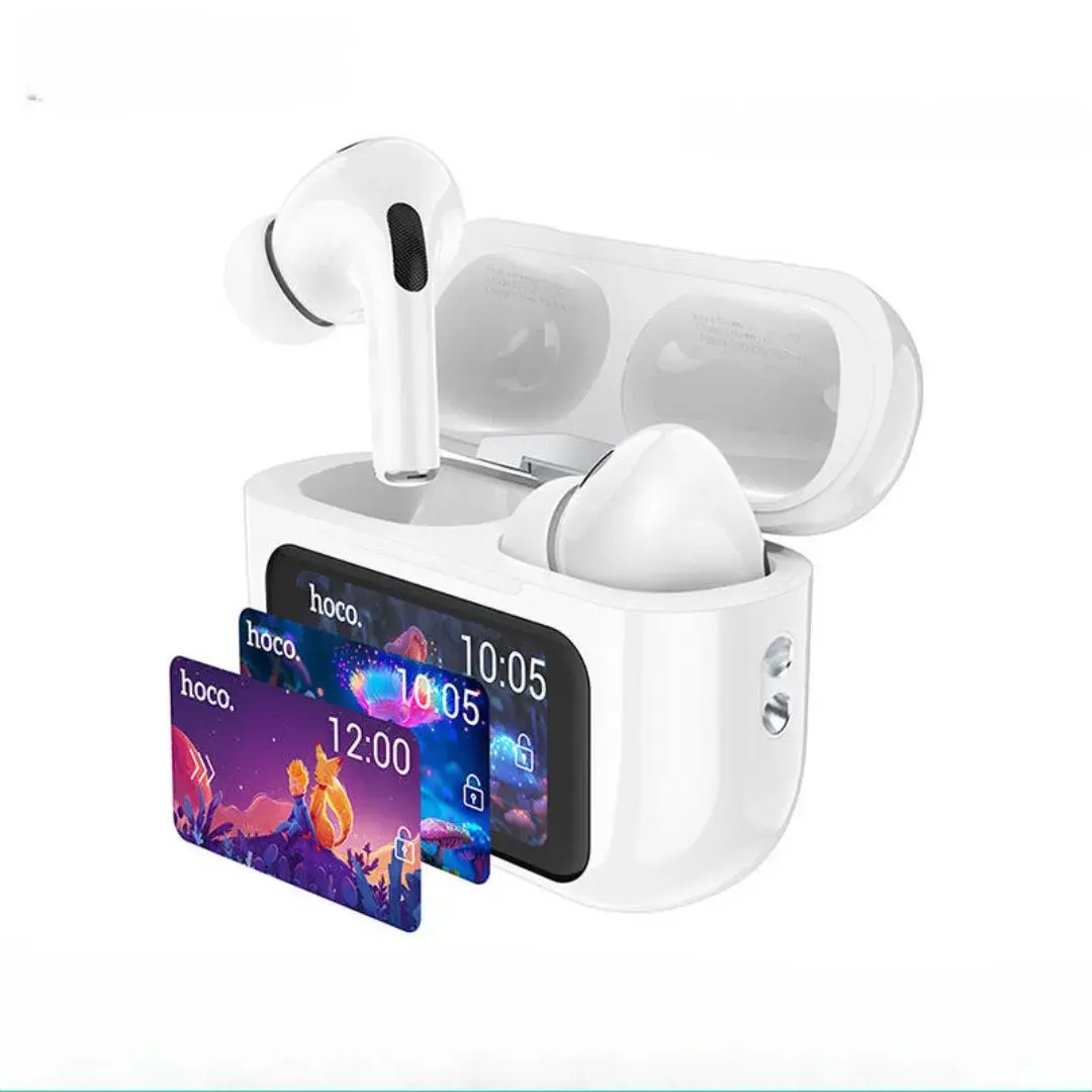 Hoco EW72 ANC TWS Earbuds with HD Touch Display – Bluetooth 5.4, 13mm Drivers, Noise Cancellation, Slide Control – White | Best Budget Wireless Earbuds in Bangladesh